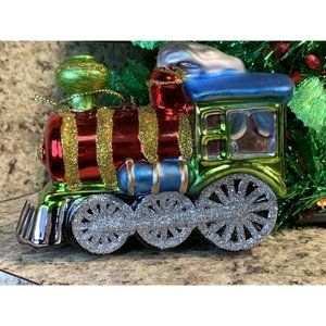 Robert Stanley Glass Train Christmas Ornament Christmas Train 5" x 4" O1